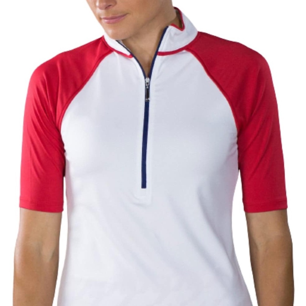 Womens Maraschino Mock Short Sleeve Polyester Golf Polo